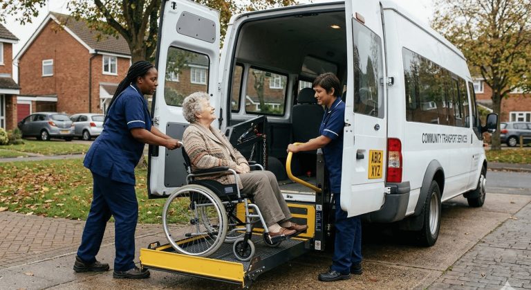 Carers use lift to access the minibus