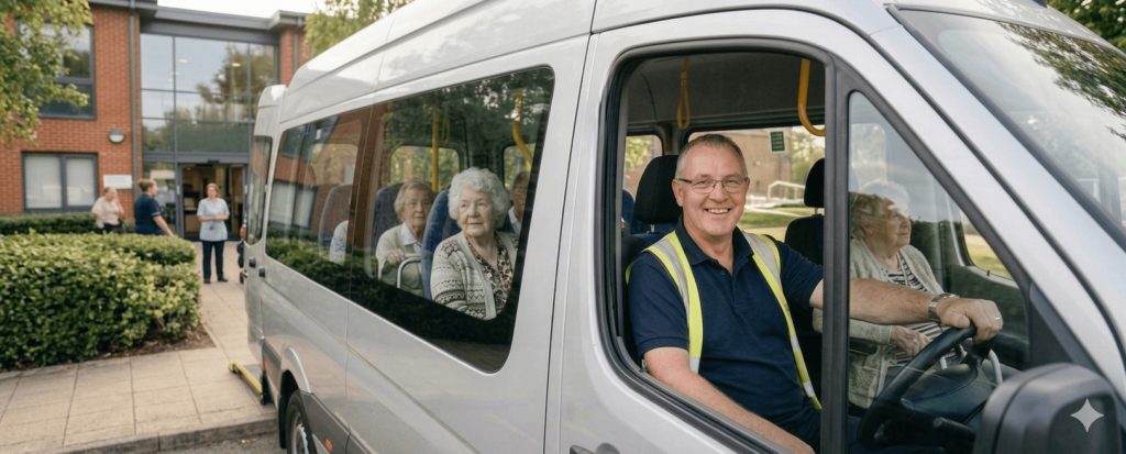 residenst off out on a care home day trip